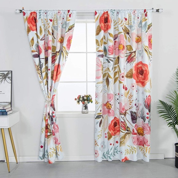 Floral Blackout Curtains Set Pairs - 54W x 96L” - Picture 2 of 7